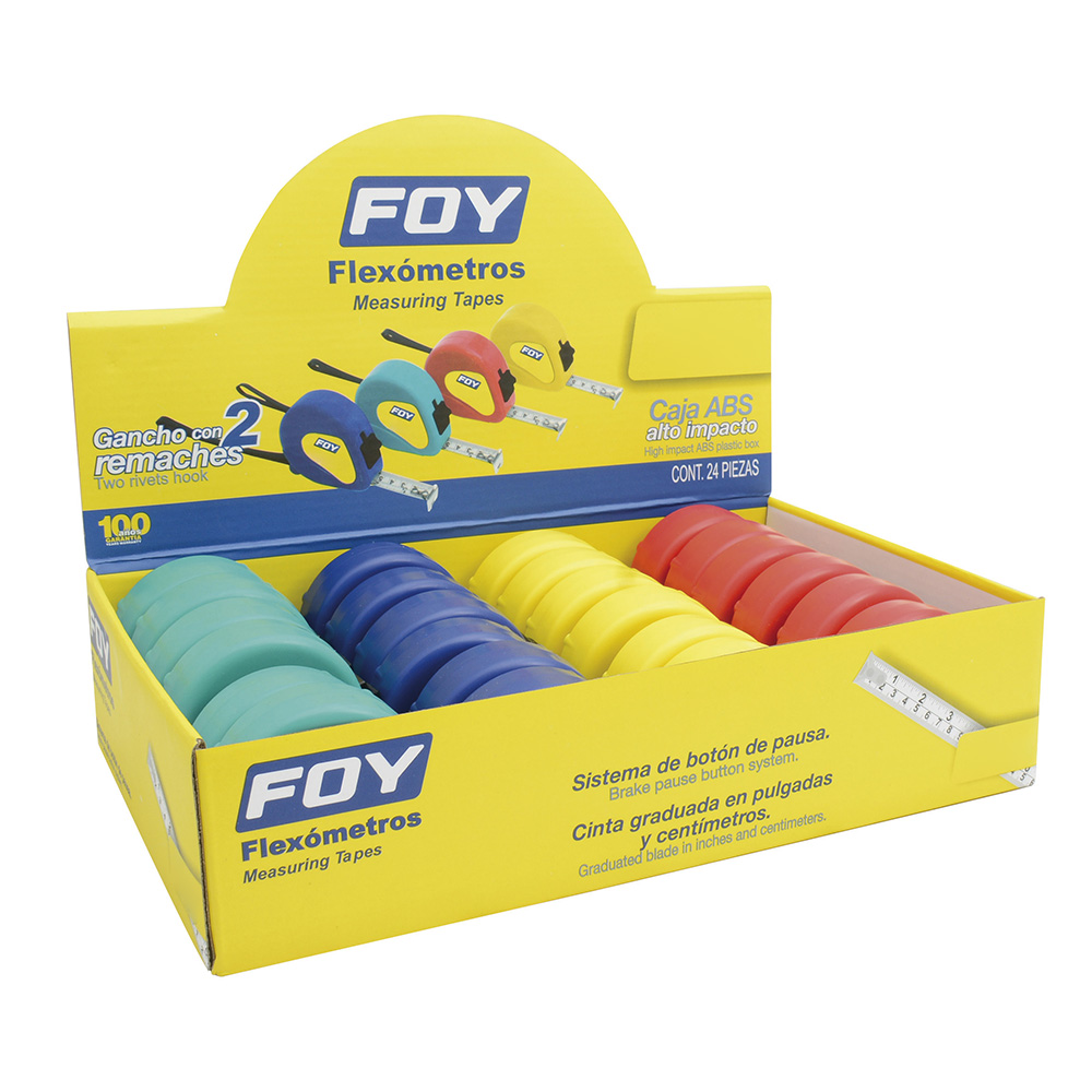 Flexómetros con carcasa de plástico colores en display, 5 m x 19 mm