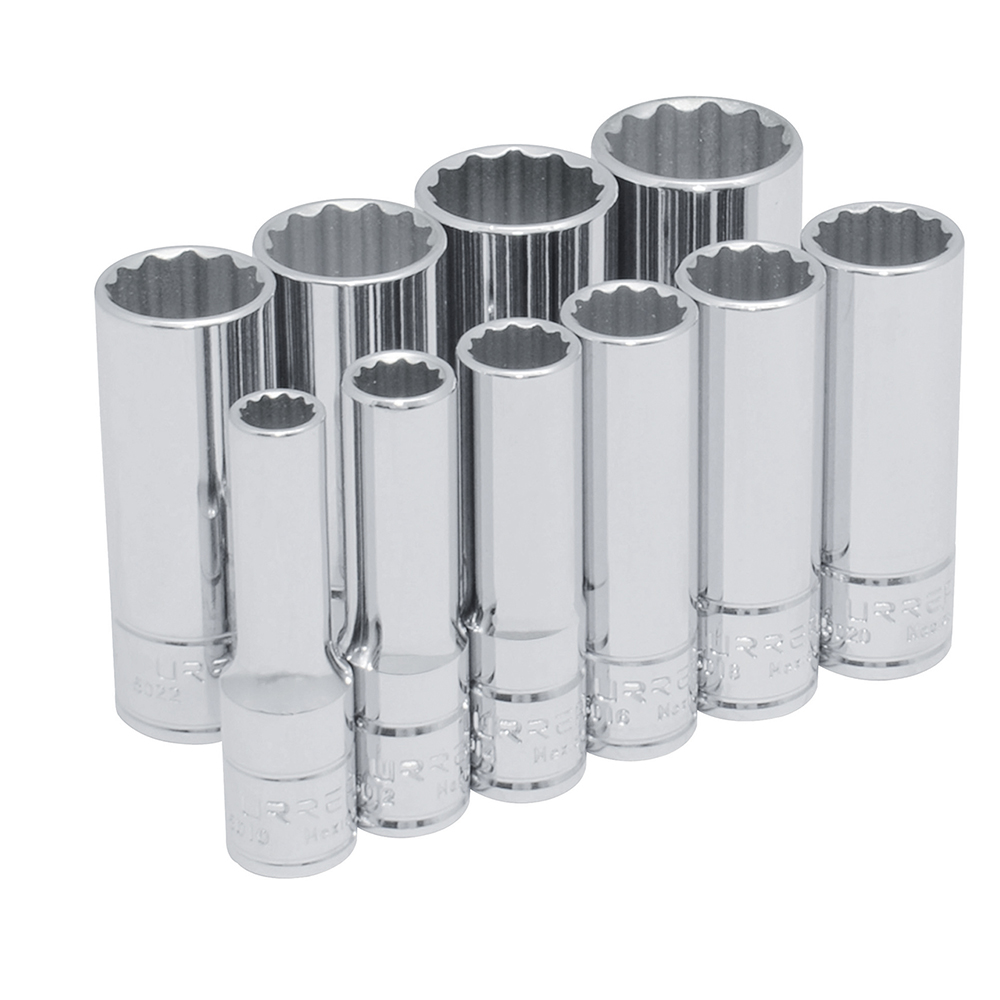 Juego de dados largos cuadro de 3/8", 12 puntas, en pulgadas, 10 piezas
