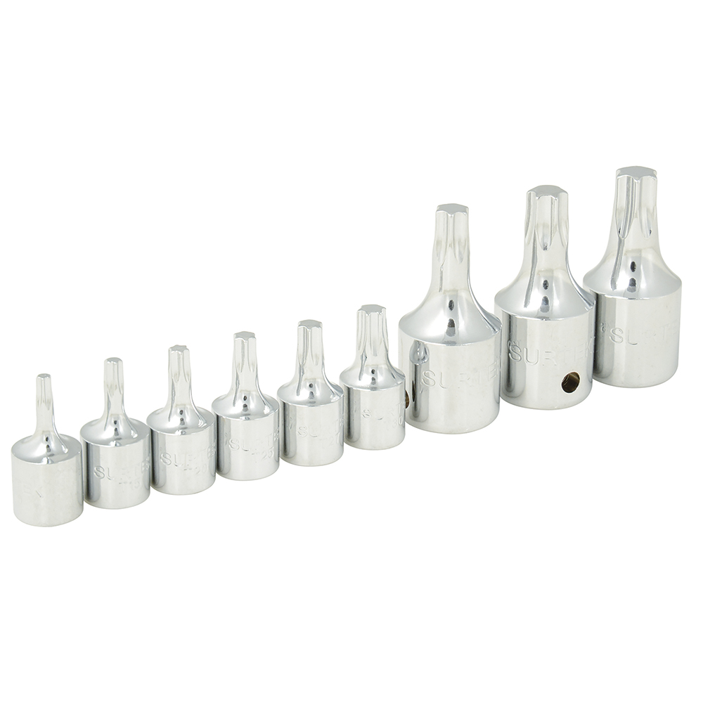 Juego de dados con punta torx cuadro de 1/4" y 3/8", 9 piezas
