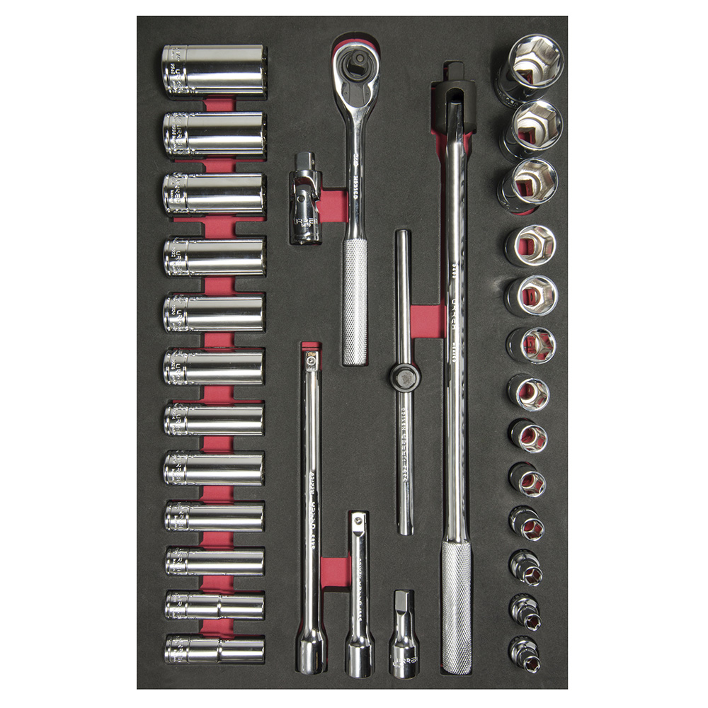 Juego de dados cortos,largos y accesorios cuadro de 1/2" en pulgadas 32 piezas, CH310-C