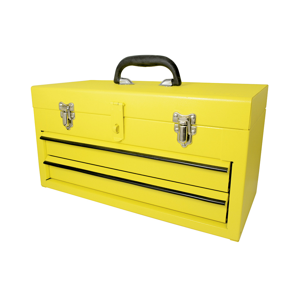 Caja portaherramientas metálica color amarillo con 2 gavetas 18" x 9" x 11"