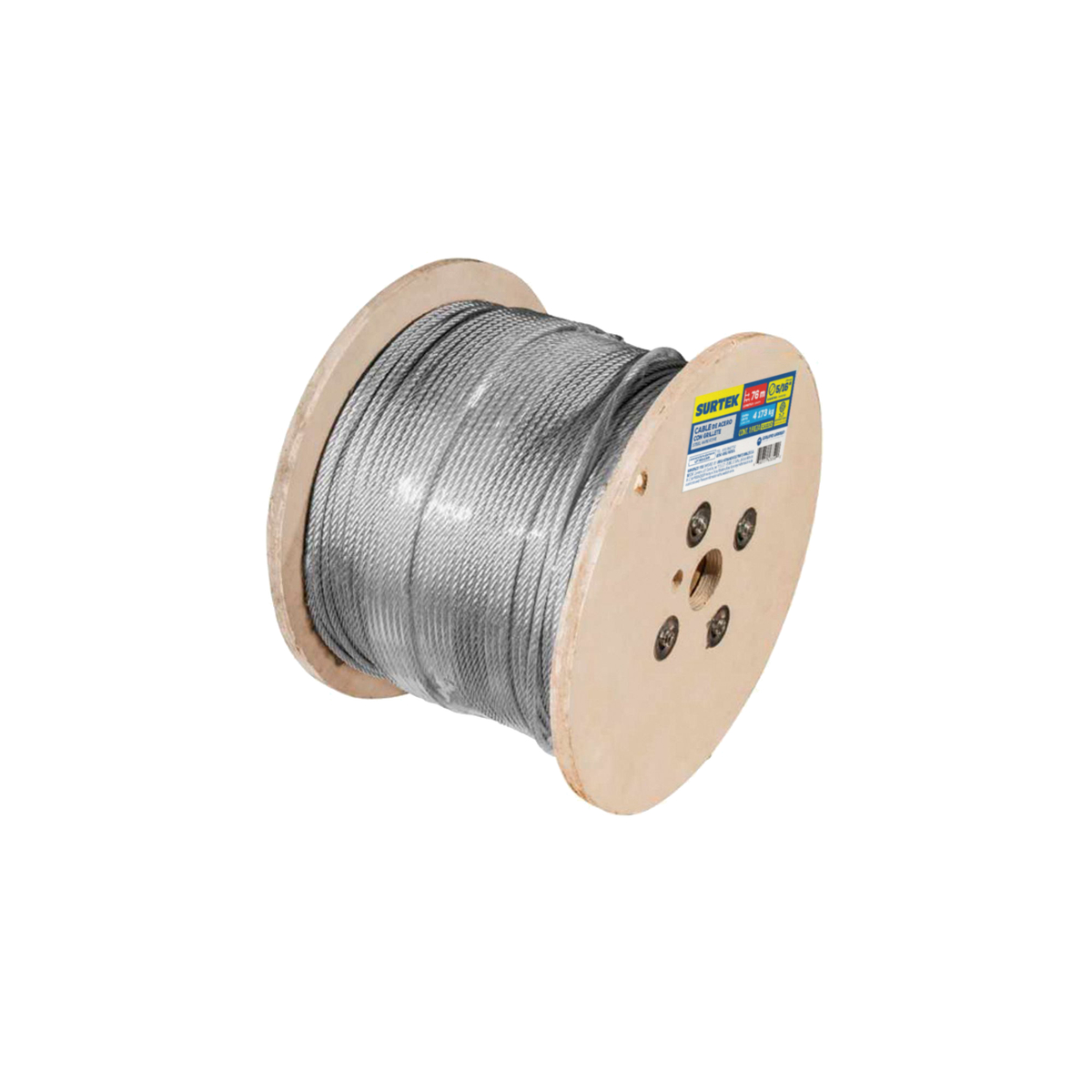 Cable de acero alma de fibra con grillete 3/4" x 450 m construcción de 6 x 19