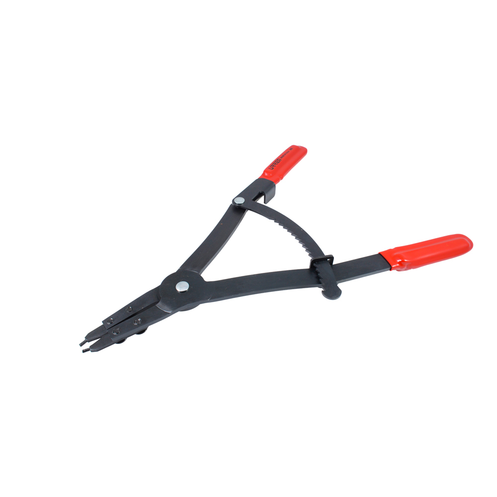 Pinza para abrir anillos de retención con mecanismo de matraca