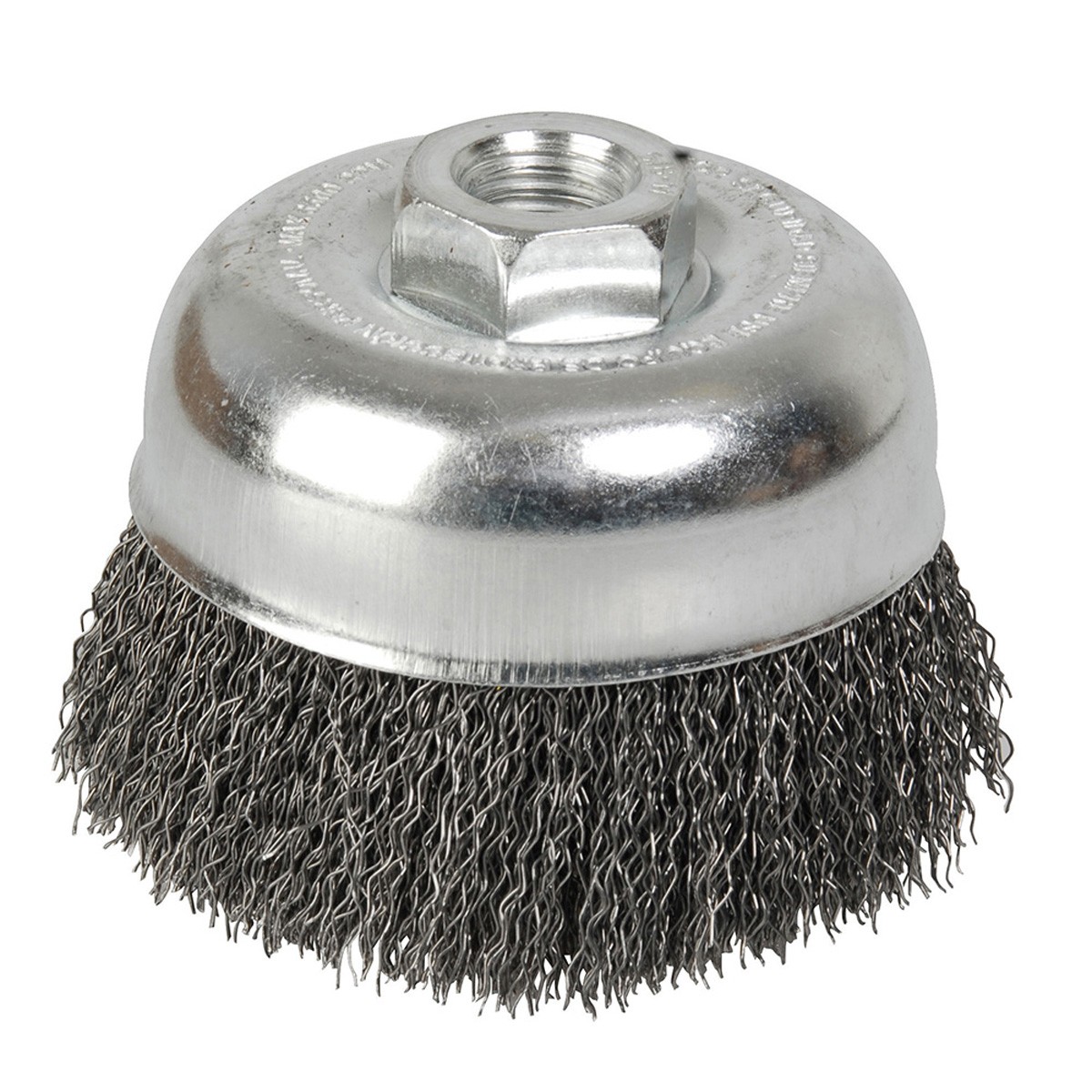 Carda copa ondulada alambre delgado 4" x 0.35 mm con rosca 5/8"