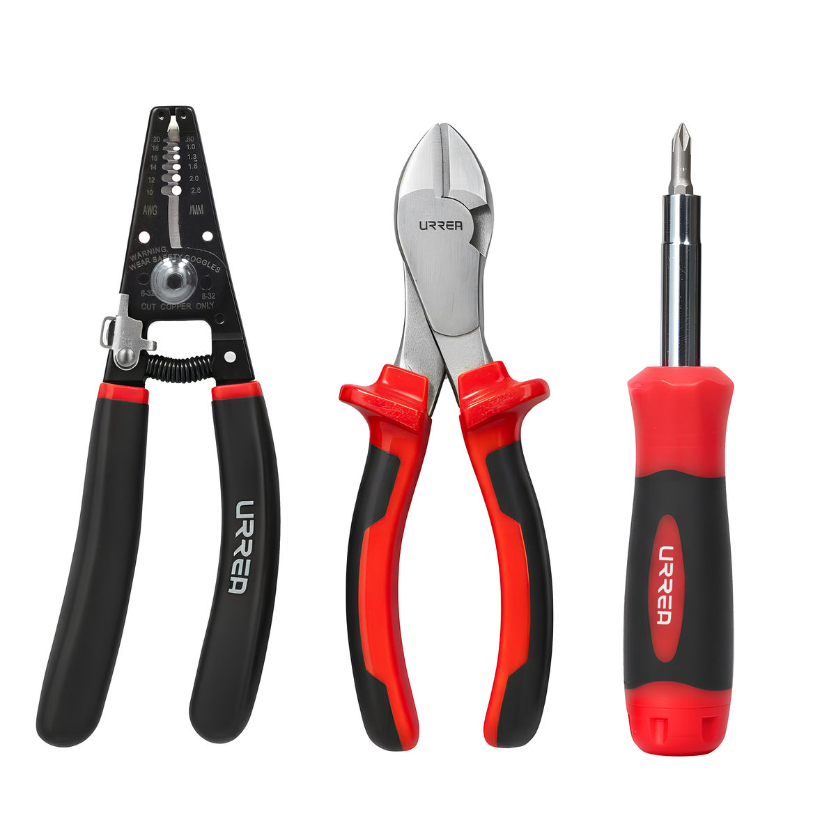 Juego de pinzas para electricista con mango bimaterial con destornillador, 3 piezas