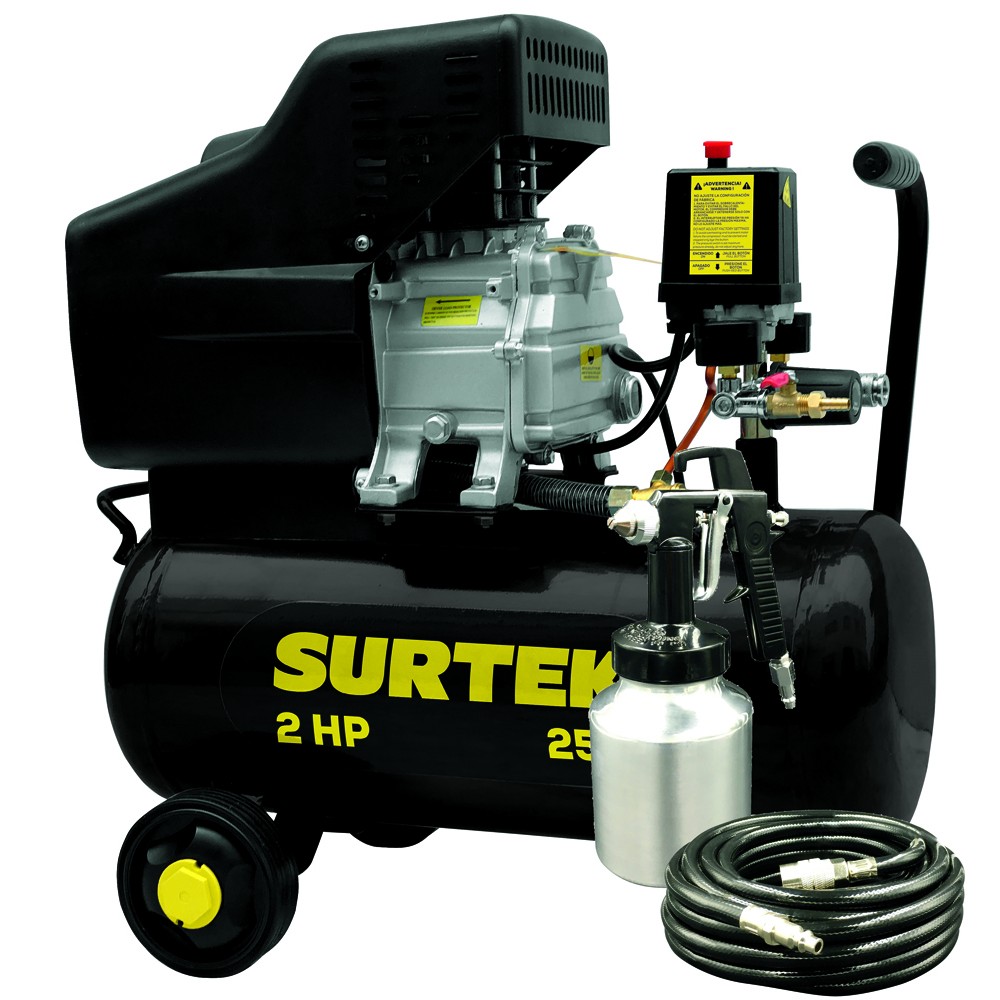 Compresor de aire eléctrico lubricado con pistola y manguera 25 Lt, 2 HP, 127 V