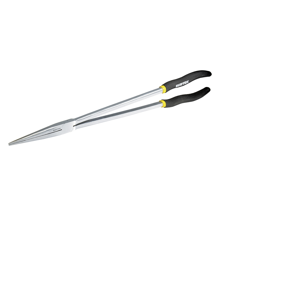 Pinza extra larga para electricista con mango doble plastisol punta fina de 16"