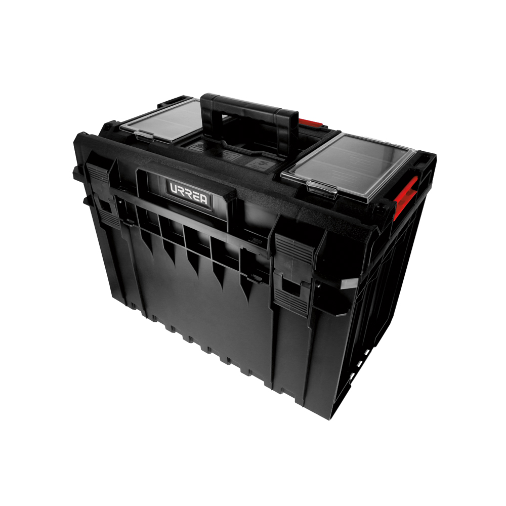 Caja portaherramientas plástica modular con compartimentos color negro 23" x 15" x 16"