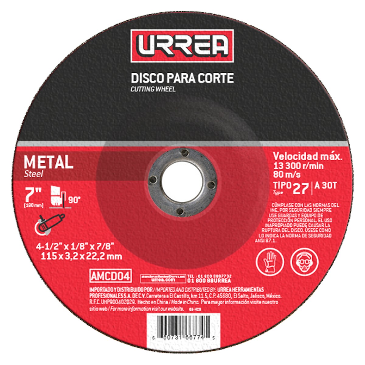 Disco abrasivo tipo 27 para metal, 4-1/2" x 1/8"