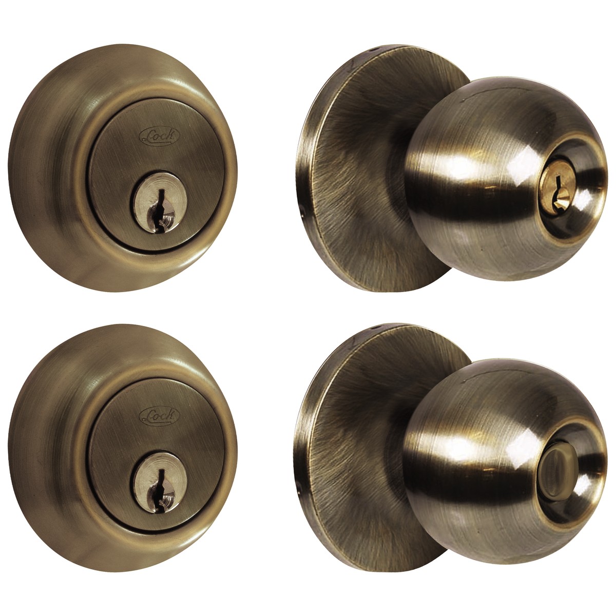 Combo de pomo tubulares de bola función doble, latón antiguo, llave estándar, blíster