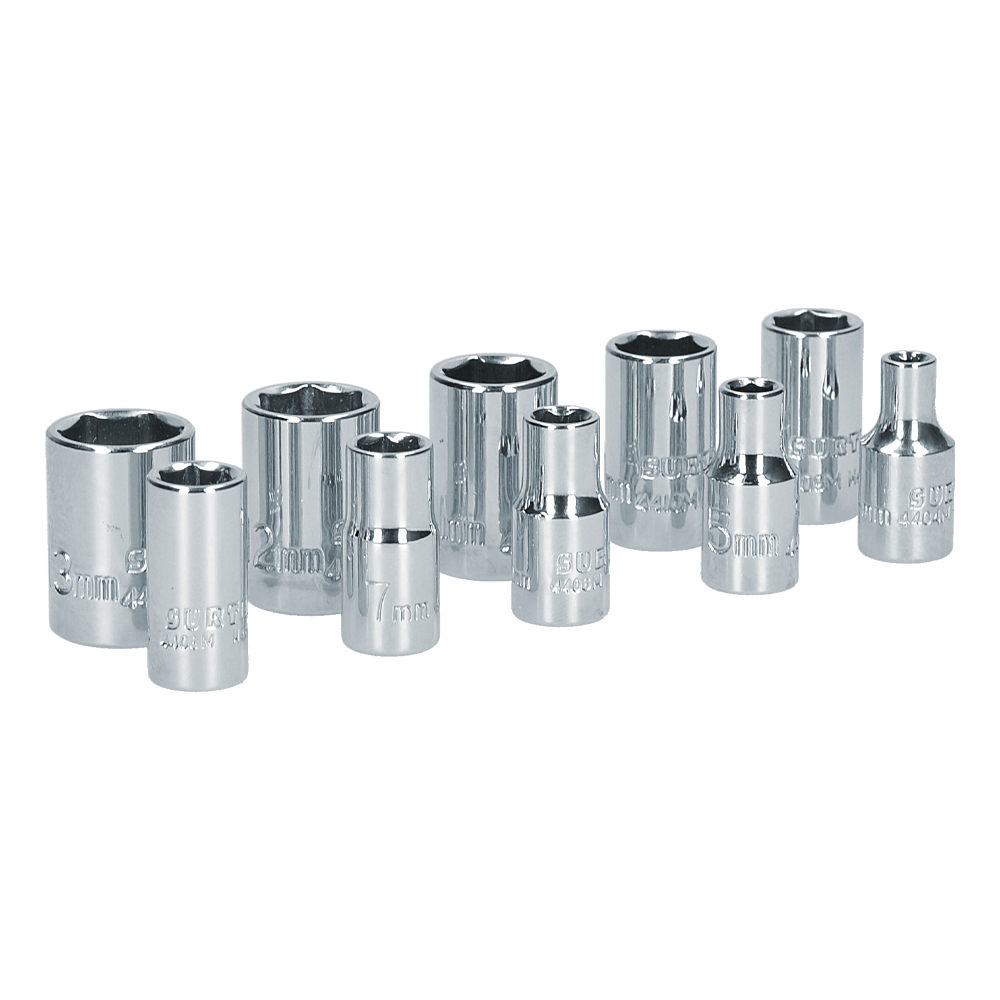 Juego de dados cuadro de 1/4", 6 puntas, métricos, 10 piezas