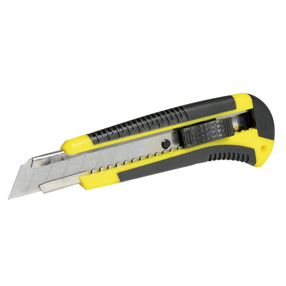 Cutter con cuerpo de plástico de 18 mm, cambio automático de navaja, mango bimaterial