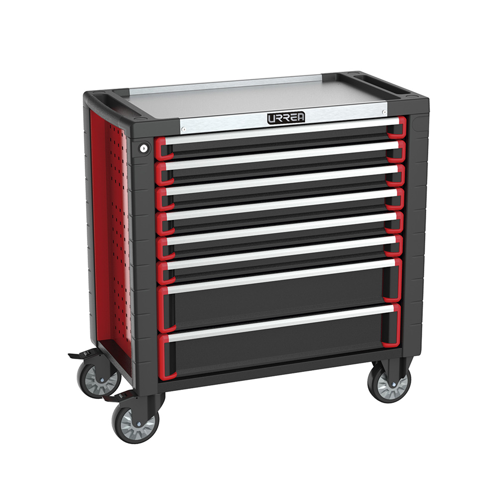 Gabinete móvil 8 gavetas color rojo y negro serie HD 35"
