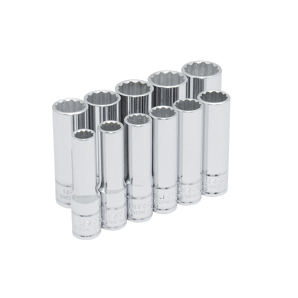 Juego de dados largos cuadro de 3/8", 12 puntas, métricos, 11 piezas