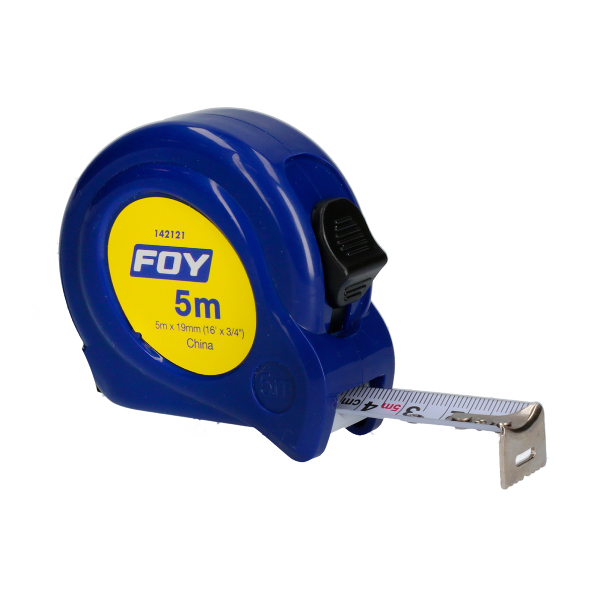 Flexómetro con carcasa de plástico azul, 5 m x 19 mm