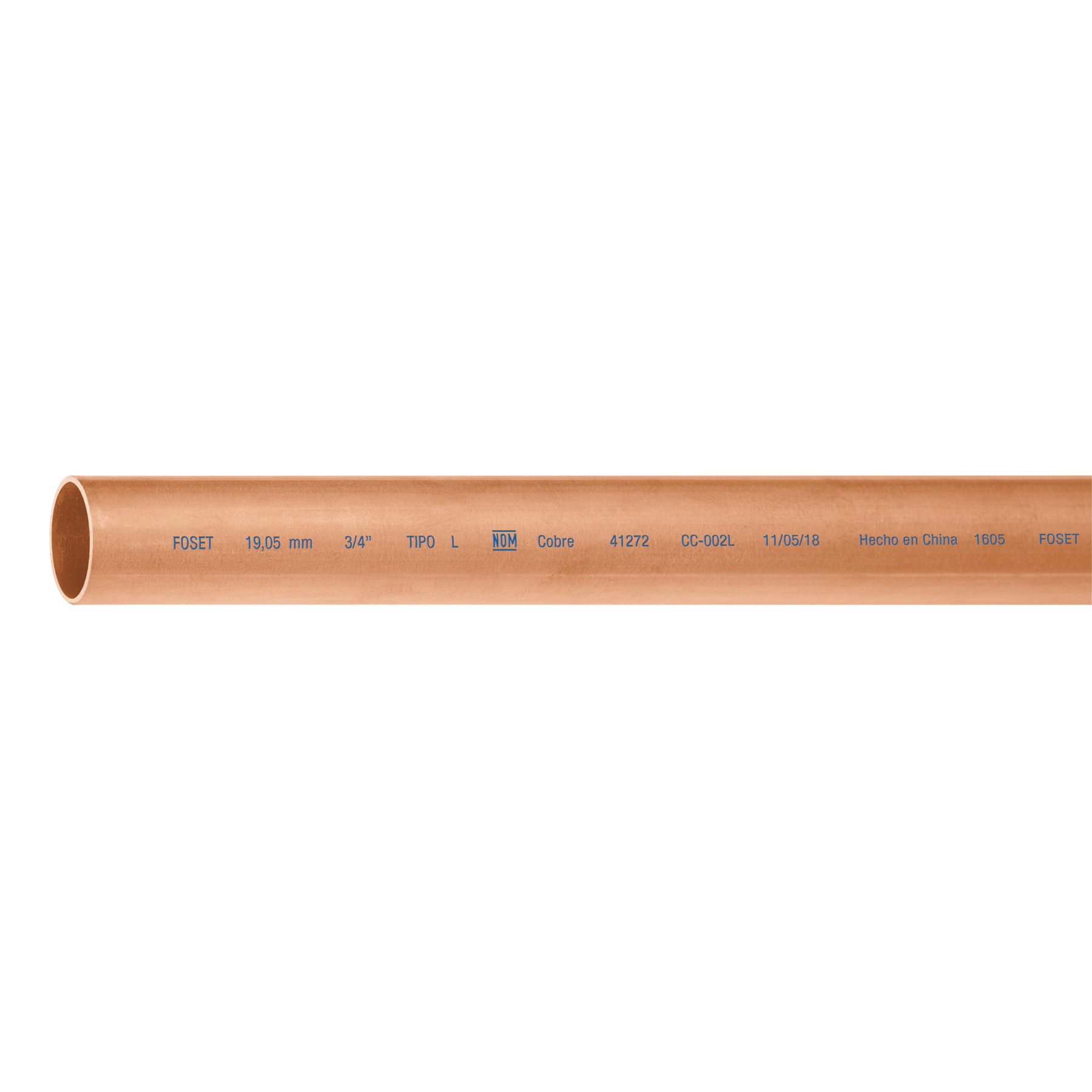 Tubo rígido de cobre 3/4' tipo 'L', 3m, 1.9kg, FOSET