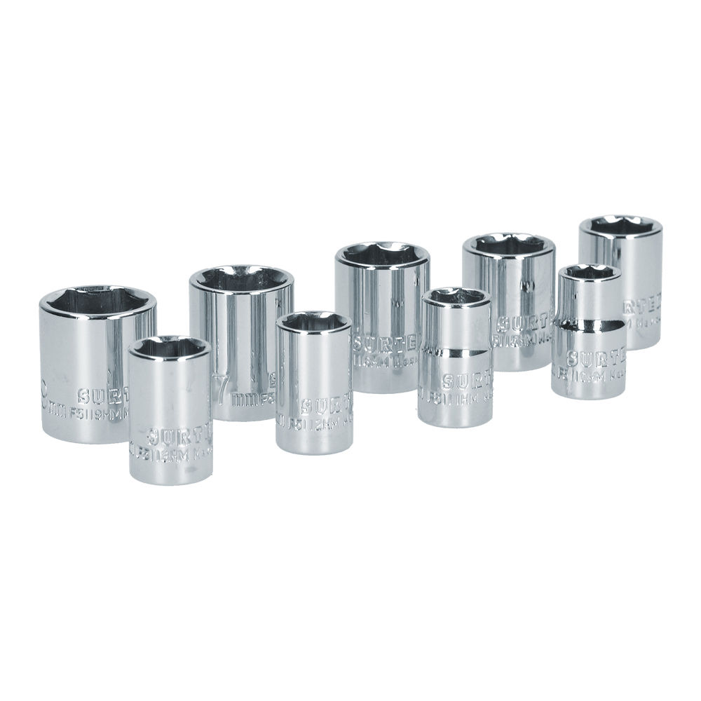 Juego de dados cuadro de 3/8" 6 puntas, métricos, 9 piezas