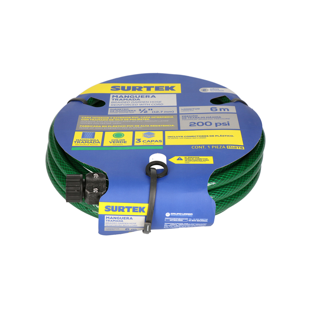 Manguera para jardín tramada verde con conector plástico 1/2", 6 m
