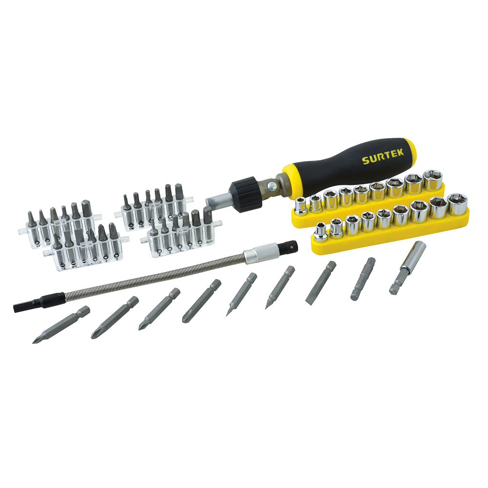 Juego de puntas y accesorios hexágono de 1/4", 53 piezas en caja plástica