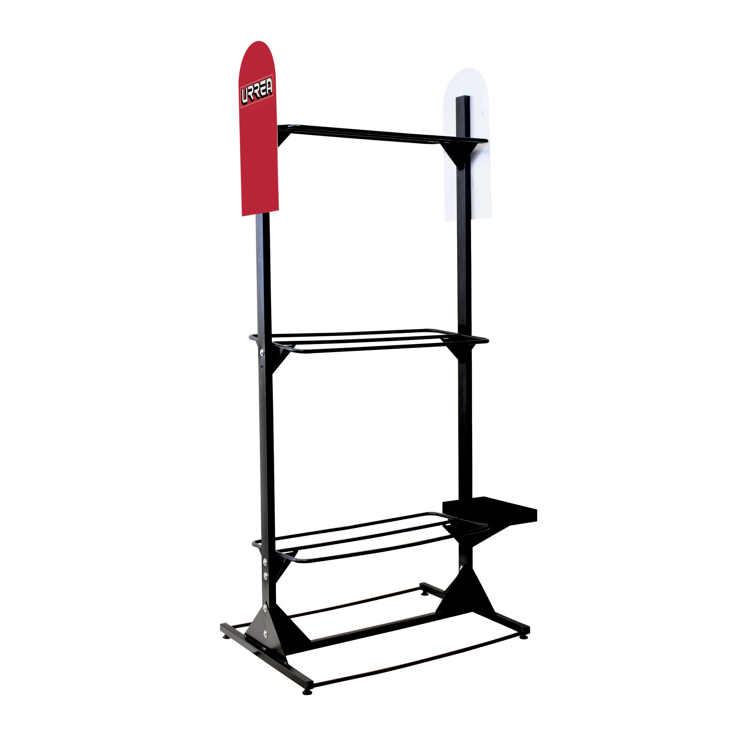 Exhibidor de piso vertical para 3 podadoras y accesorios 86.5 cm x 60 cm x 193 cm