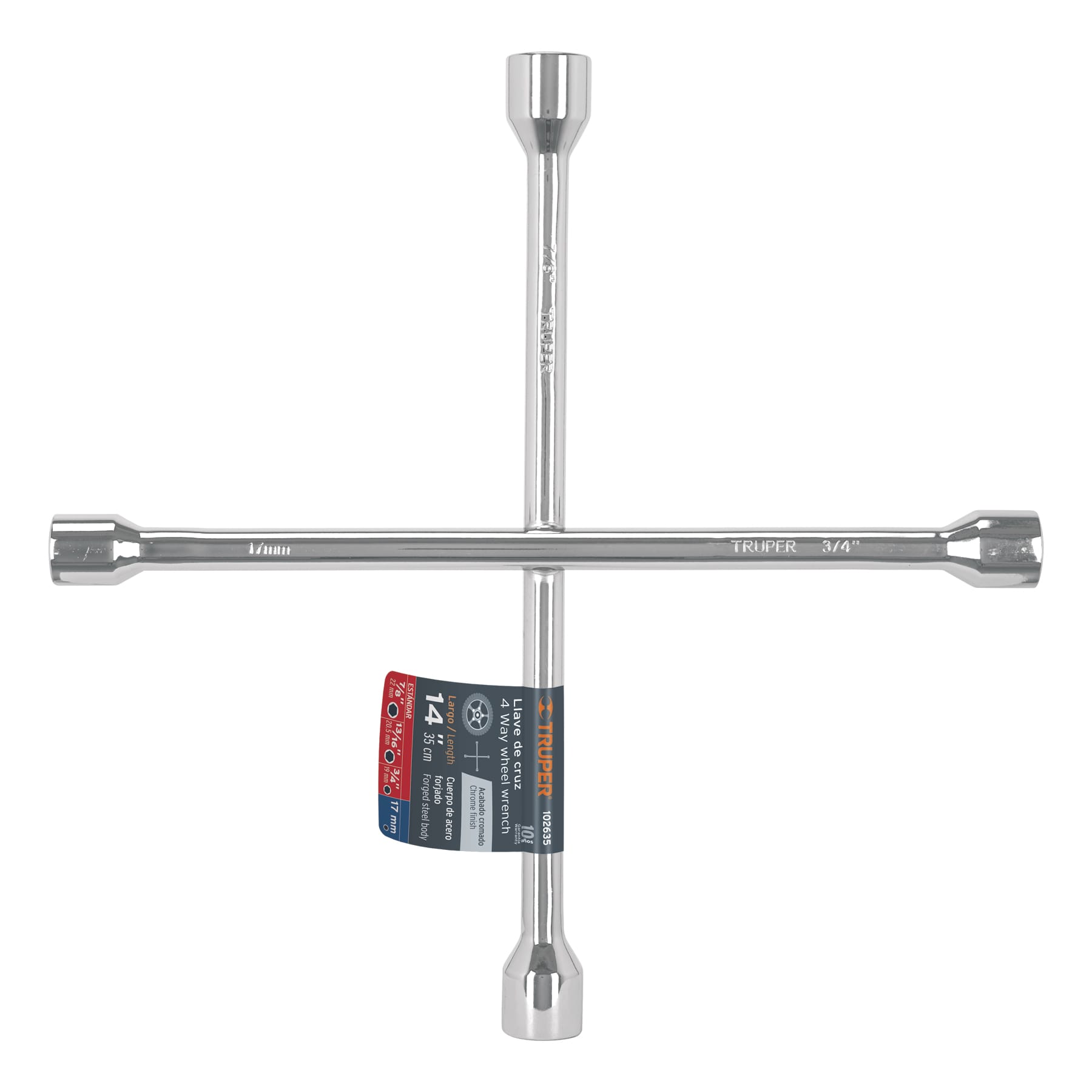 Llave de cruz 14' pulida y cromada, TRUPER