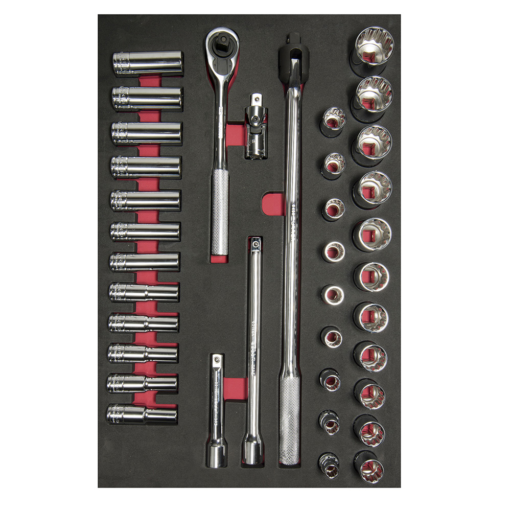 Juego de dados cortos,largos y accesorios cuadro de 1/2" métricos 37 piezas, CH311-C
