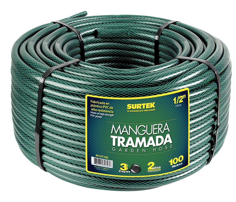 Manguera para jardín tramada verde en rollo 5/8", 100 m