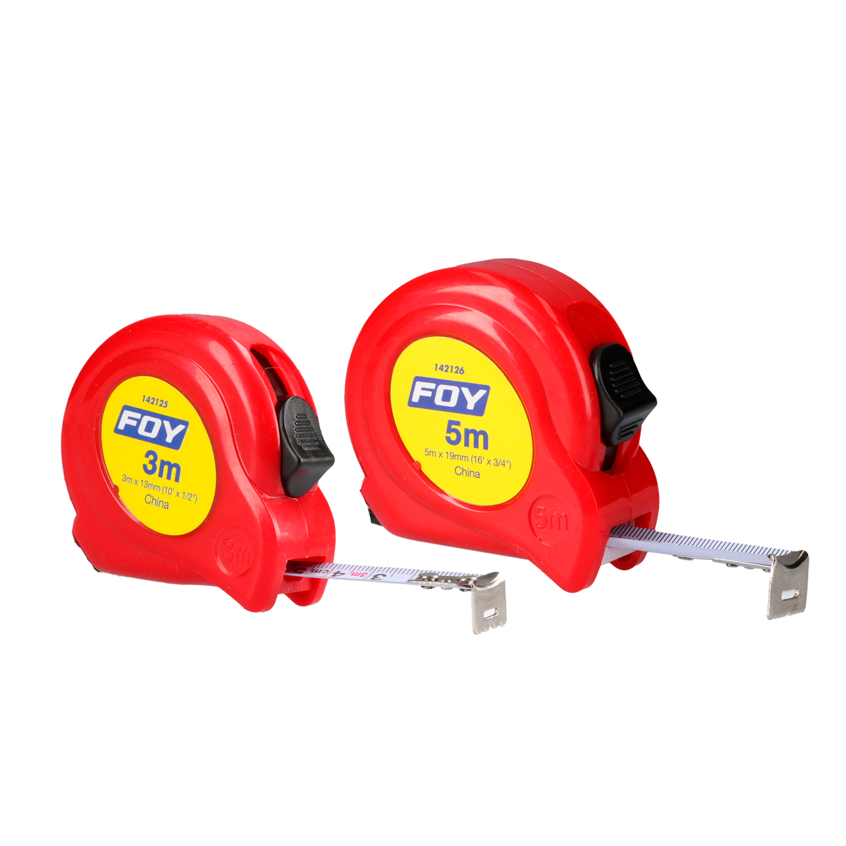 Flexómetro con carcasa de plástico rojo, 5 m x 19 mm