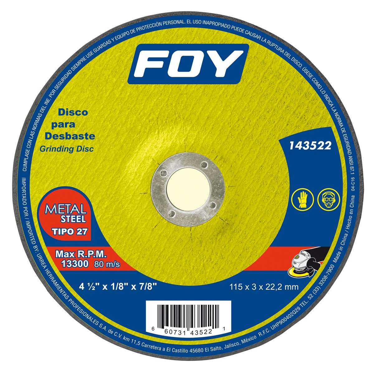 Disco abrasivo tipo 27 para metal, 4-1/2" x 1/8"