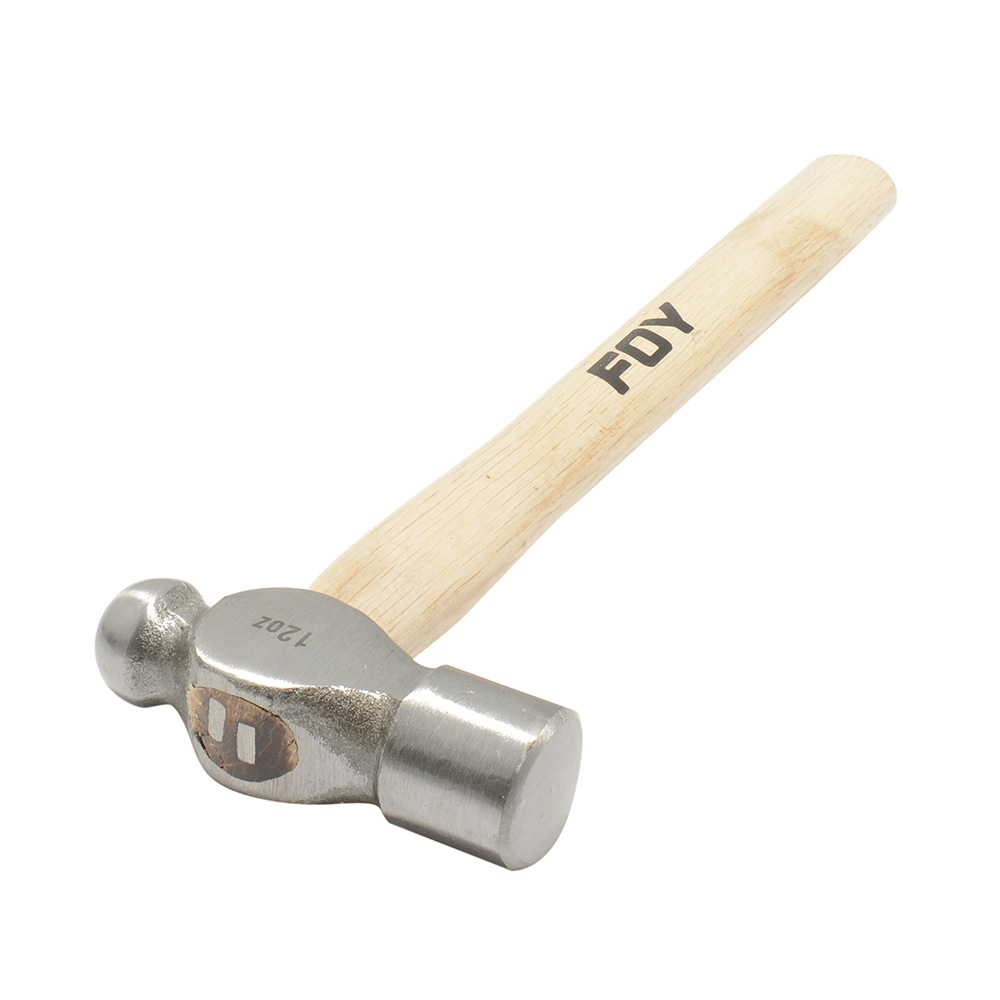 Martillo de bola pulido con mango de madera de 12", 12 oz