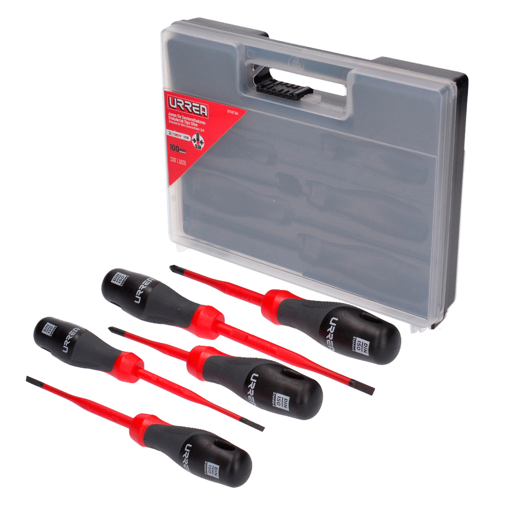 Juego de destornilladores barra slim con mango trimaterial 1000 V, 5 piezas