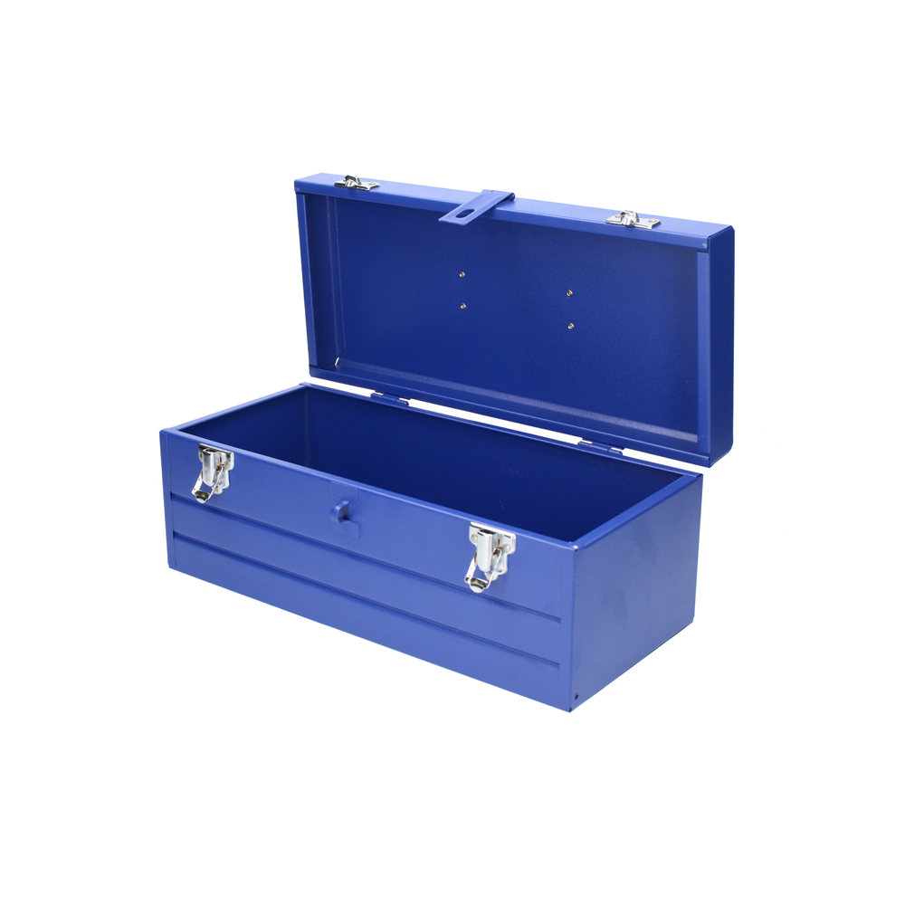 Caja portaherramientas metálica color azul con charola 16" x 7" x 6"