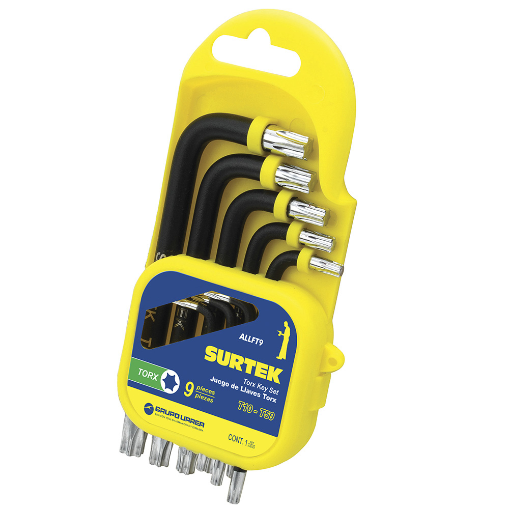 Juego de llaves hexagonales tipo "L", Torx, 9 piezas en rack