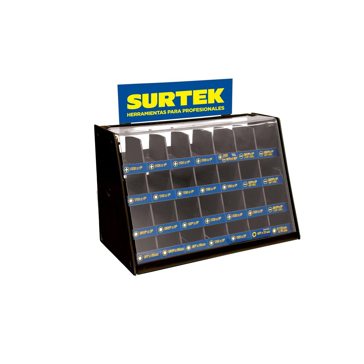 Rack despachador de mostrador para puntas intercambiables 19.5 cm x 38 cm x 24.6 cm