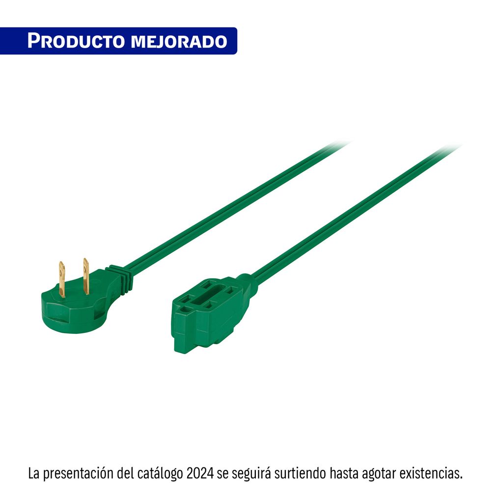 Extensión eléctrica doméstica 2 m clavija plana, verde