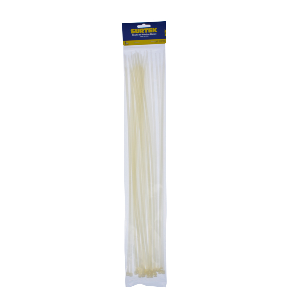Cinchos plásticos 500 x 4.8 mm, tensión 27 kg de 25 piezas, color blanco