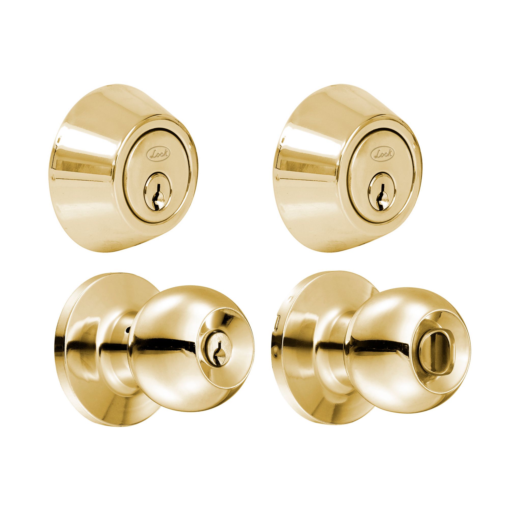 Combo de pomo tubulares de bola función doble, latón brillante, llave estándar, blíster