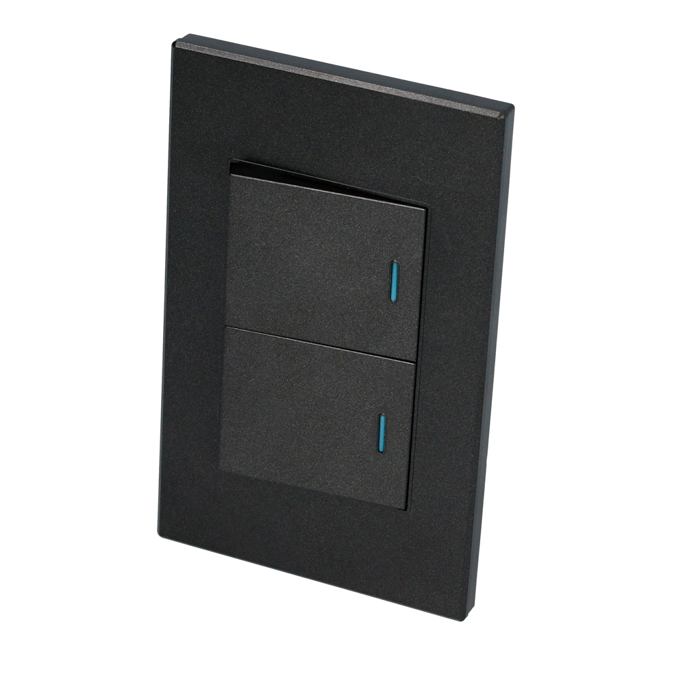 Placa 2 Interruptor 1/2, línea Premium, color negro