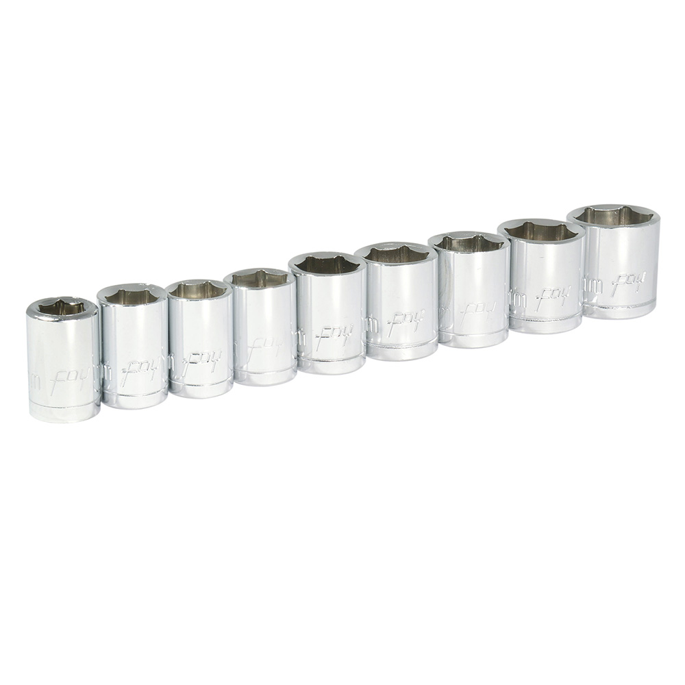 Juego de dados cuadro de 3/8", 6 puntas, métricos, 9 piezas