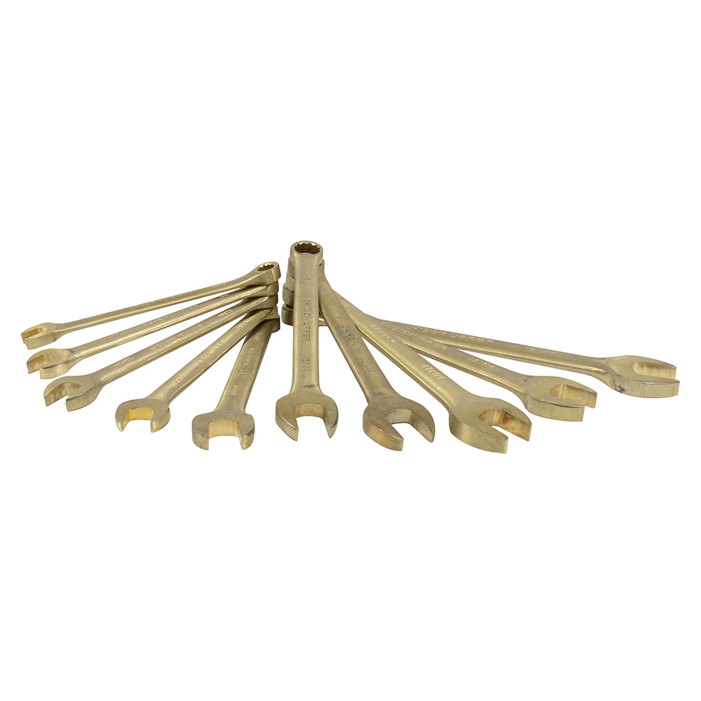 Juego de llaves combinadas de bronce-aluminio antichispa métricas, 12 puntas, 10 piezas