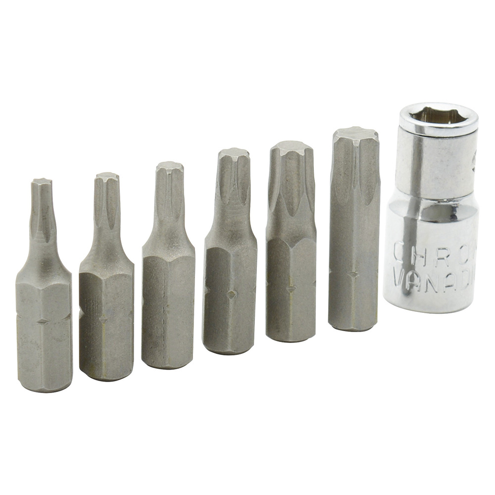 Juego de puntas Torx hexágono de 1/4" con adaptador, 7 piezas en blíster