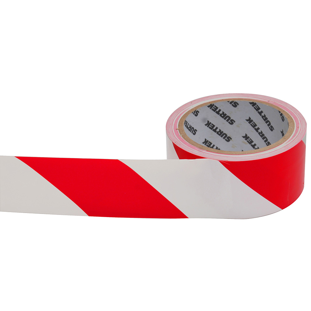 Cinta de señalización de adhesivo acrílico ancho 2" de 18 m, color blanco/rojo