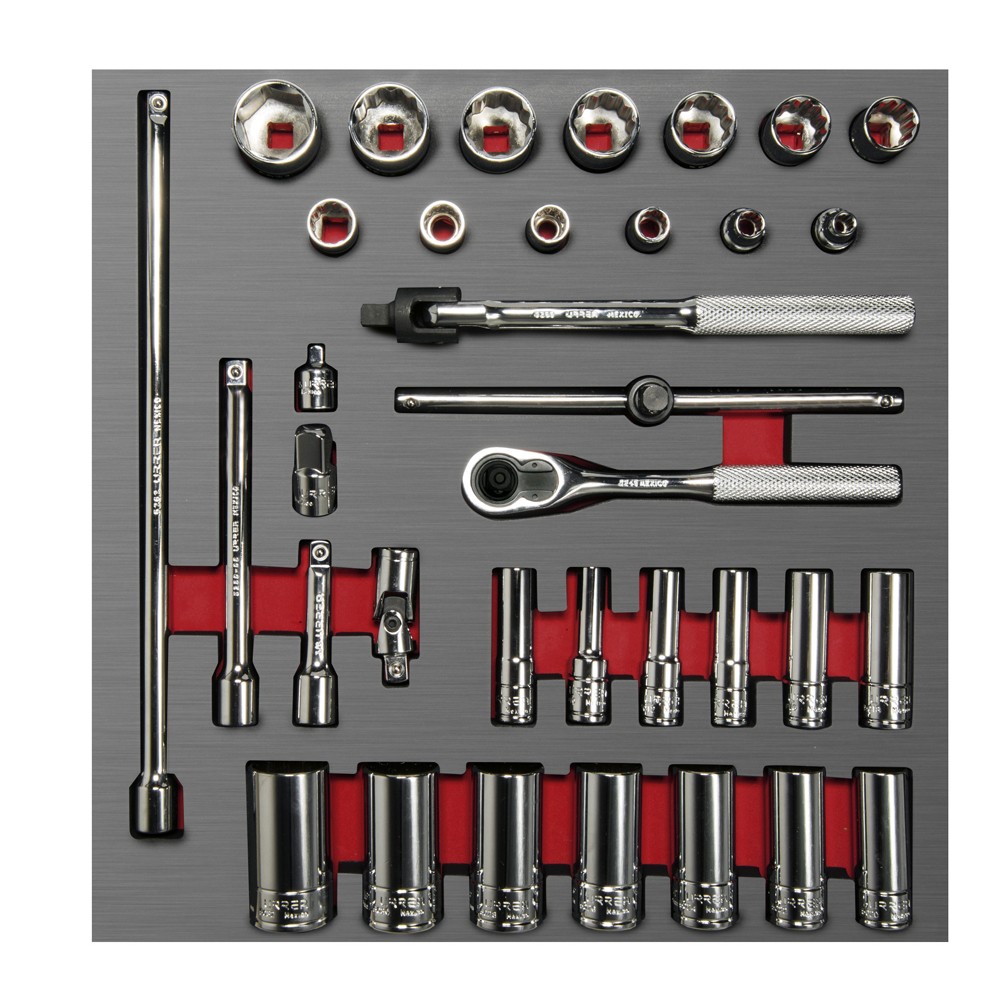 Juego de dados cortos,largos y accesorios cuadro de 3/8" métricos 35 piezas, CH202L-C