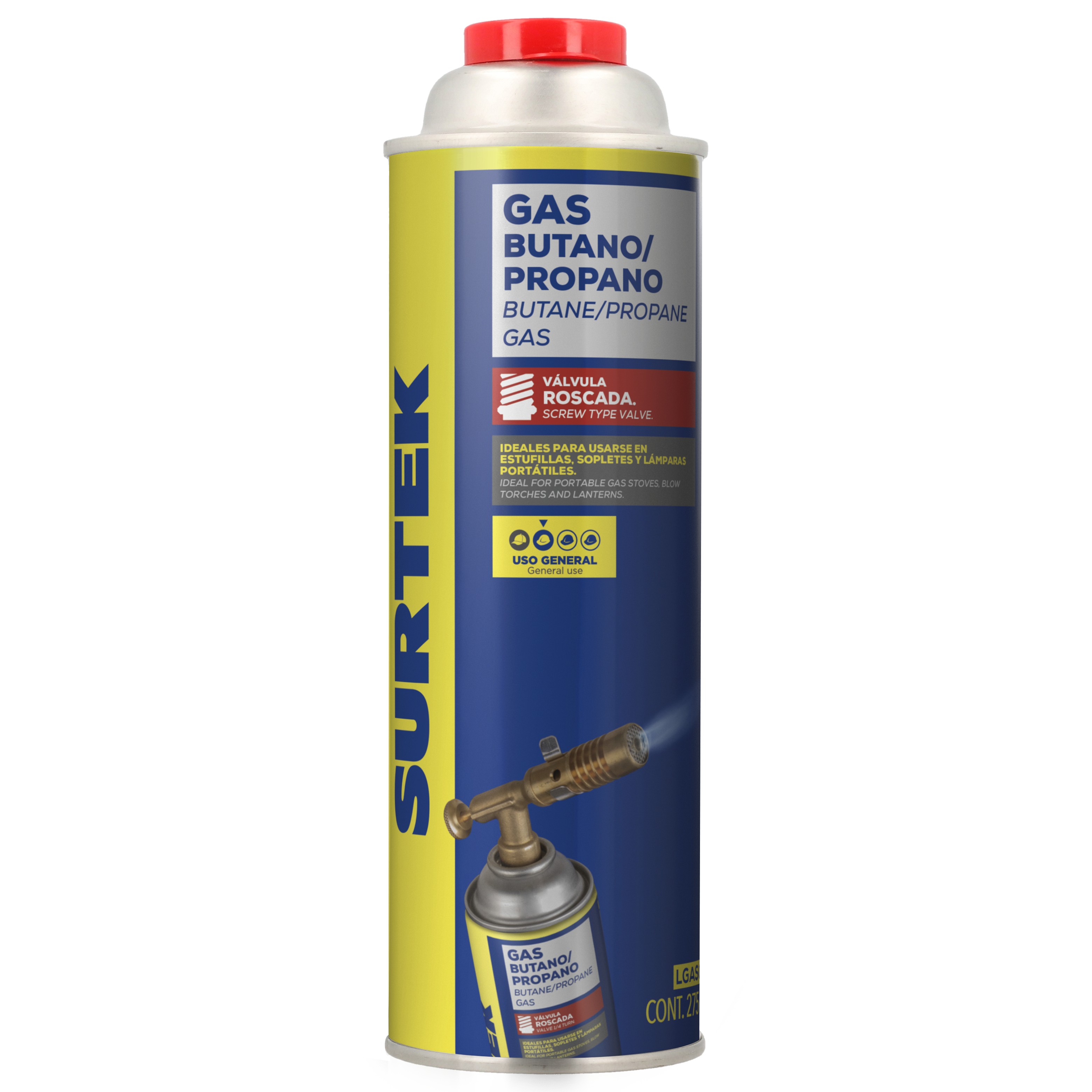 Lata de gas butano/propano con válvula roscada 275 g