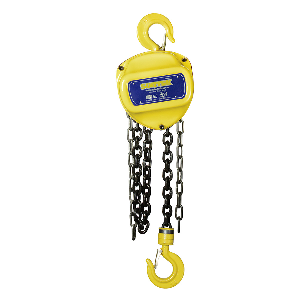 Polipasto manual sistema doble freno de cadena 3 m, 1 ramal, 0.5 ton