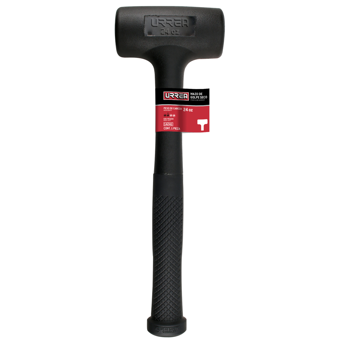 Mazo de golpe seco tapas fijas de alto impacto con mango 10-5/64", 24 oz