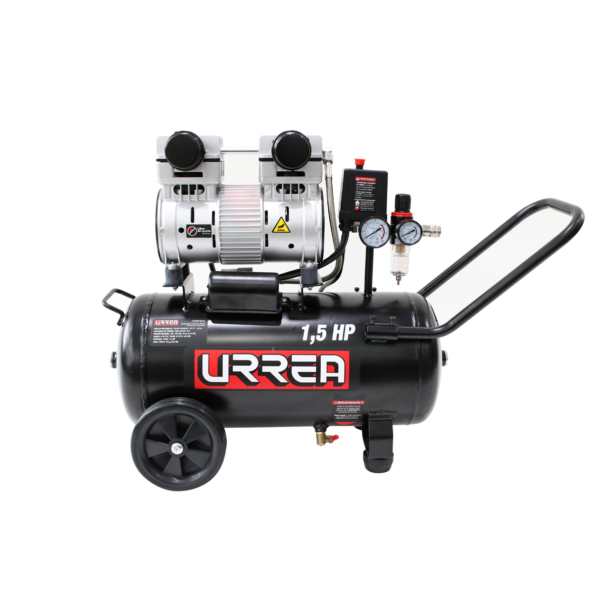 Compresor de aire eléctrico libre de aceite 24 Lt, 1.5 HP, 127 V