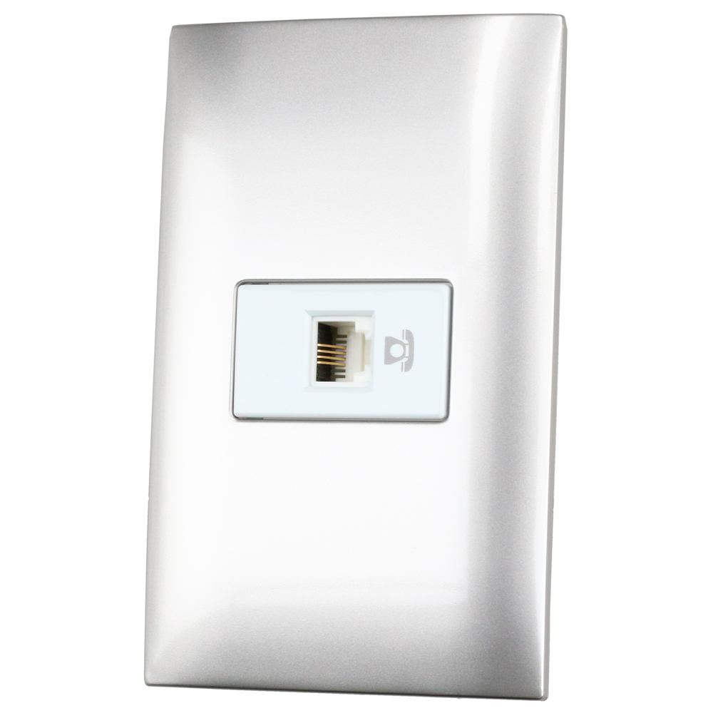 Placa 1 toma para teléfono 1/3, línea Americana, color plata