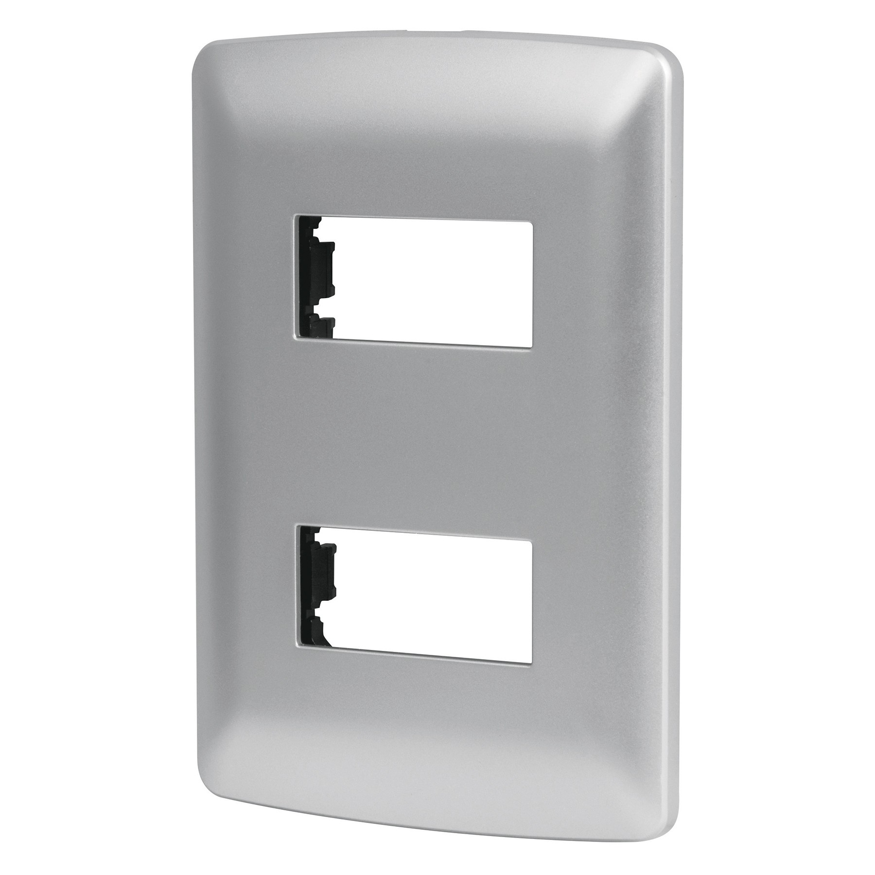 Placa 2 módulos de ABS, línea italiana, color plata, VOLTECK