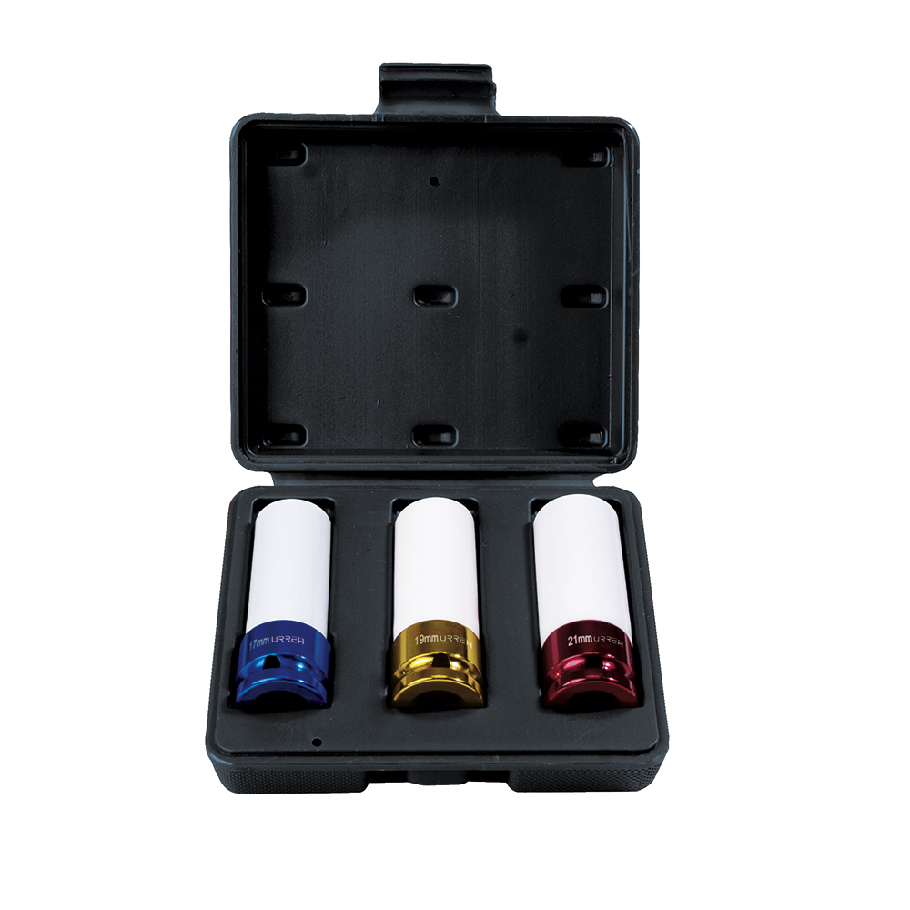 Juego de dados de impacto métricos cuadro de 1/2" con protección nylamid, 3 piezas